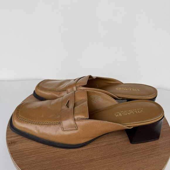 Villager San Jose Slide Womens Tan Leather 90's Minimal Block Heel Loafers 8.5M - Picture 3 of 7